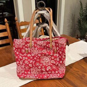 Sonoma Red and White Patterned Tote Bag